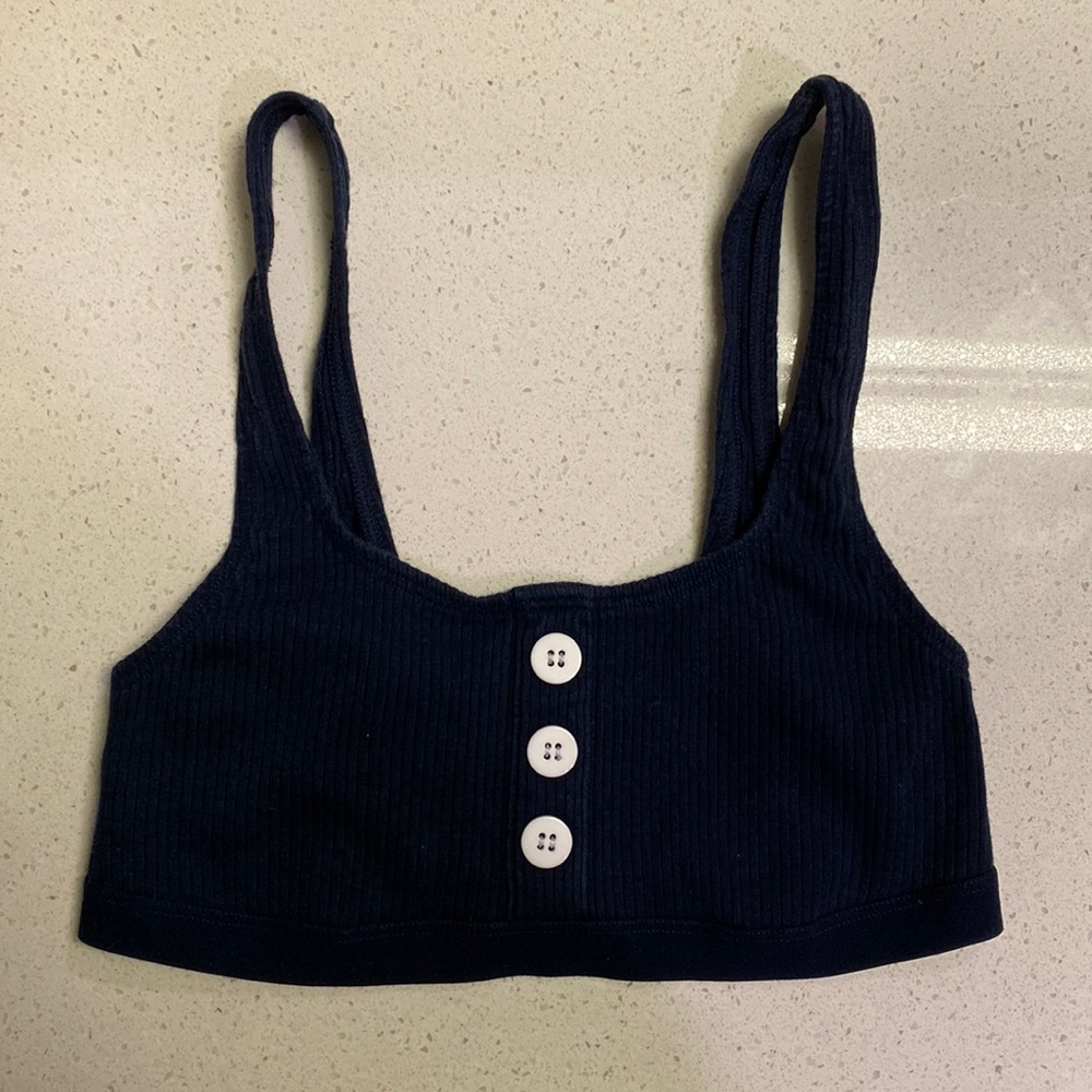 Madewell Navy Ribbed Bralette with 3 buttons
